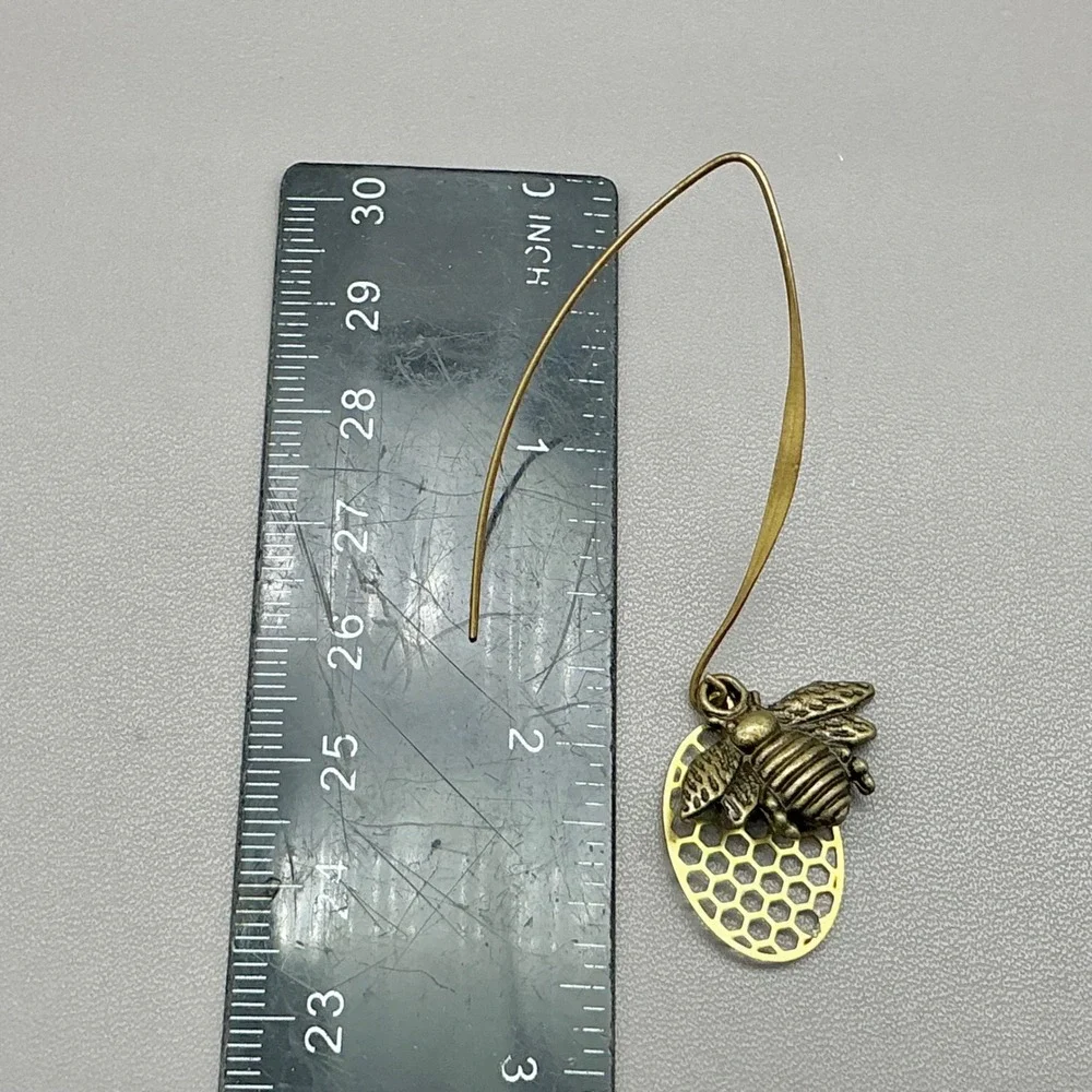 Earrings Women Gold Honey Bee Honeycomb Long Kidney Wire Dangle Drop 2.25 Inch